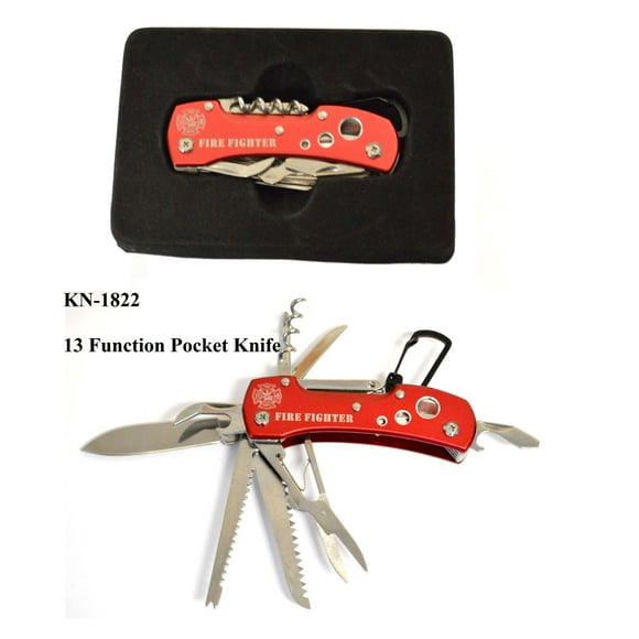 Fireman Multi F u nction Knife 13-in-1 with Corkscrew and Scissors - Utility Tool, Good for Camping, Hunting, Survival, Hiking and Outdoor Activities