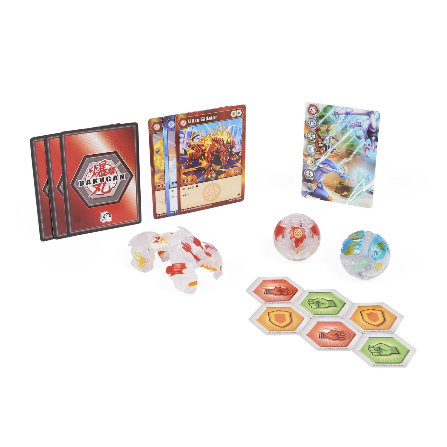 Bakugan Evolutions Starter Pack 3-Pack, Gillator Ultra (Translucent) with Hydorous and Blitx Fox, Collectible Action Figures, Ages 6 and Up