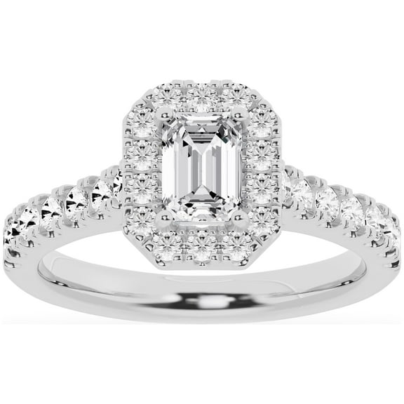 Unique Moments Lab Grown 1.50 ct Diamond Engagement Ring Emerald Halo Vintage Solitaire 10K White Gold