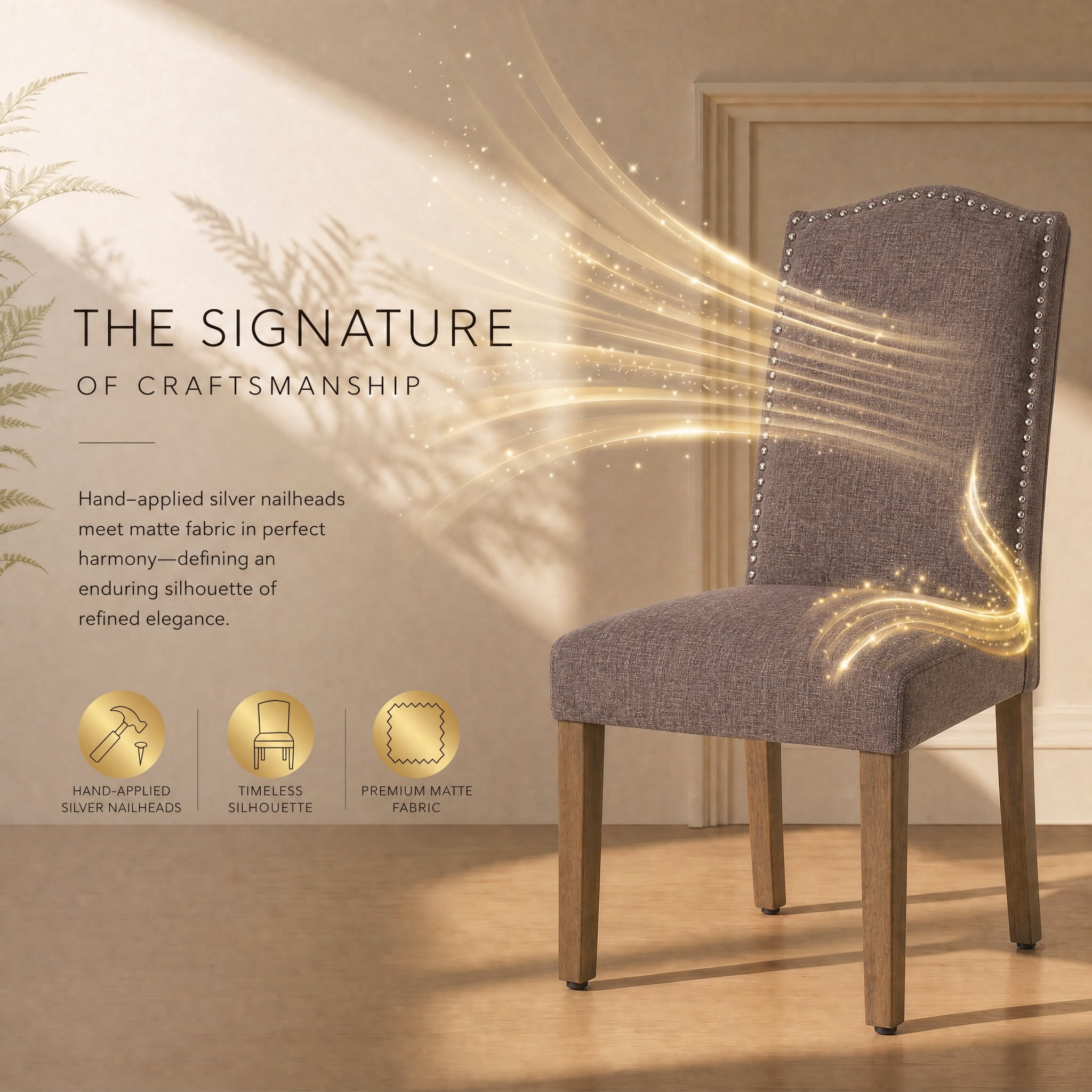 Dining Chairs Brown Modern Upholstered Fabric Dining Chairs with Nailhead Trim, Set of 6