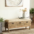 thumbnail image 3 of DecMode Brown Farmhouse Upholstered Floral Engraved Accent Wood Storage Bench, 47"W x 20"H, 3 of 16