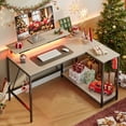 thumbnail image 2 of Pinmoco 42" L-Shaped Gaming Desk with Monitor Stand, LED Lights& Headset Hooks, Home Office Desk, Walnut Wash, 2 of 9