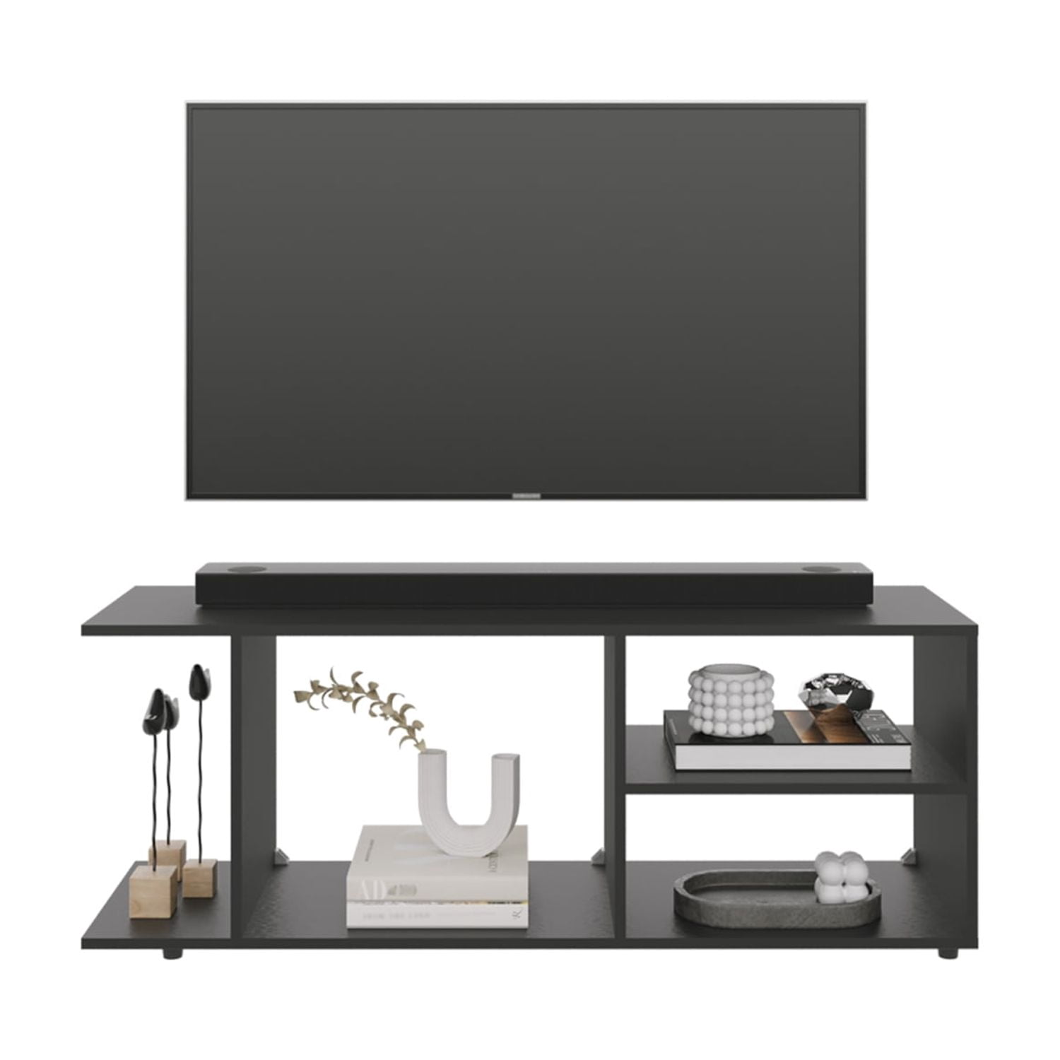 Entertainment Center 17.8" H, with 4 Shelves and 4 Legs, Black