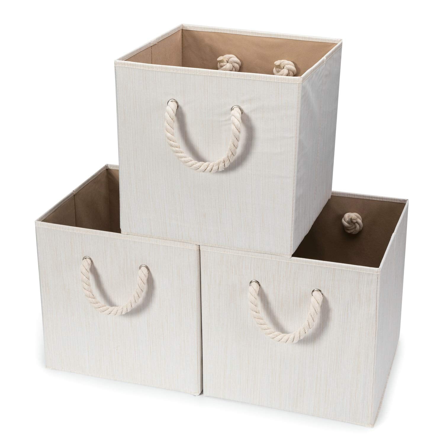3 Pack Foldable Bamboo Fabric Storage Bins for Cube Organizer with