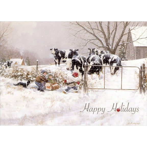 LPG Greetings Children & Cows: My Turn Box of 18 Christmas Cards