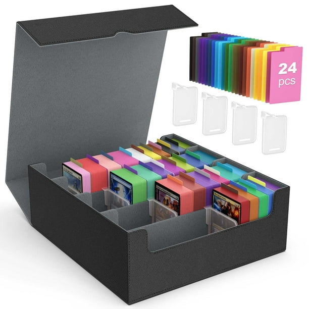 Caja de almacenamiento de tarjetas coleccionables MoKo 3000+ MTG con separadores, negro y gris