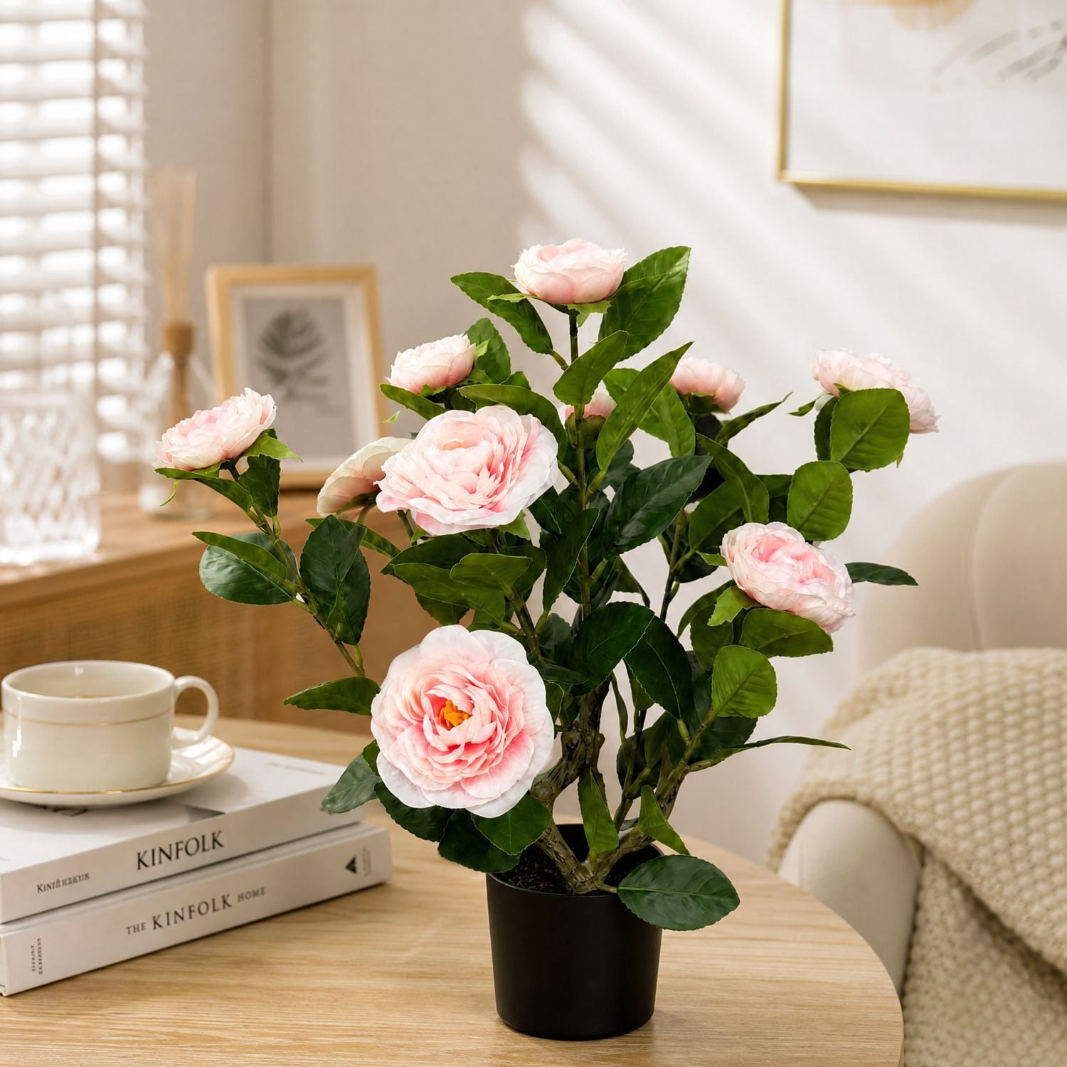 Easy4Home 1.6FT Artificial Flower Plant Fake Camellia Tree Potted Indoor, Pink
