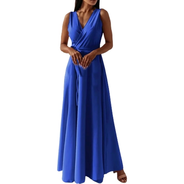 Gibobby Vestidos de fiesta largos de noche Vestido largo de cintura alta sin mangas informal de verano para mujer Vestido bohemio de noche(Azul,M)