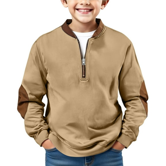 XIMIN Kid Boys Girls Long Sleeve Hoodies Sweatshirts Athletic Workout Sweater Oversized 1/4 Zip Up Sweatshirt Lapel Pullover Casual Fashion Sweater