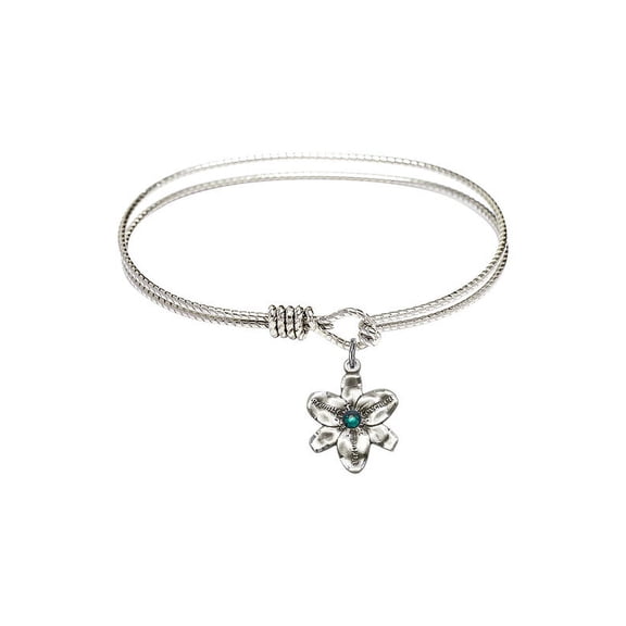 6 1/4 inch Oval Eye Hook Bangle Bracelet w/ Chastity medal charm w/ May Green Swarovski Crystal