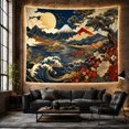 thumbnail image 4 of Golden Moon and Blue Waves Against a Night Sky, Mystical Japanese Inspired for Nature Lovers, Mountain Landscape Wall Art, Housewarming Gift Tapestry Wall Hanging for Bedroom and Living Room, 4 of 5