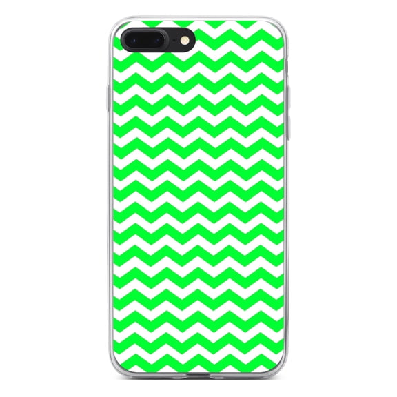 DistinctInk Clear Shockproof Hybrid Case for iPhone 7 PLUS / 8 PLUS (5.5" Screen) - TPU Bumper, Acrylic Back, Tempered Glass Screen Protector - Green White Stripes Wave - Stripes Pattern