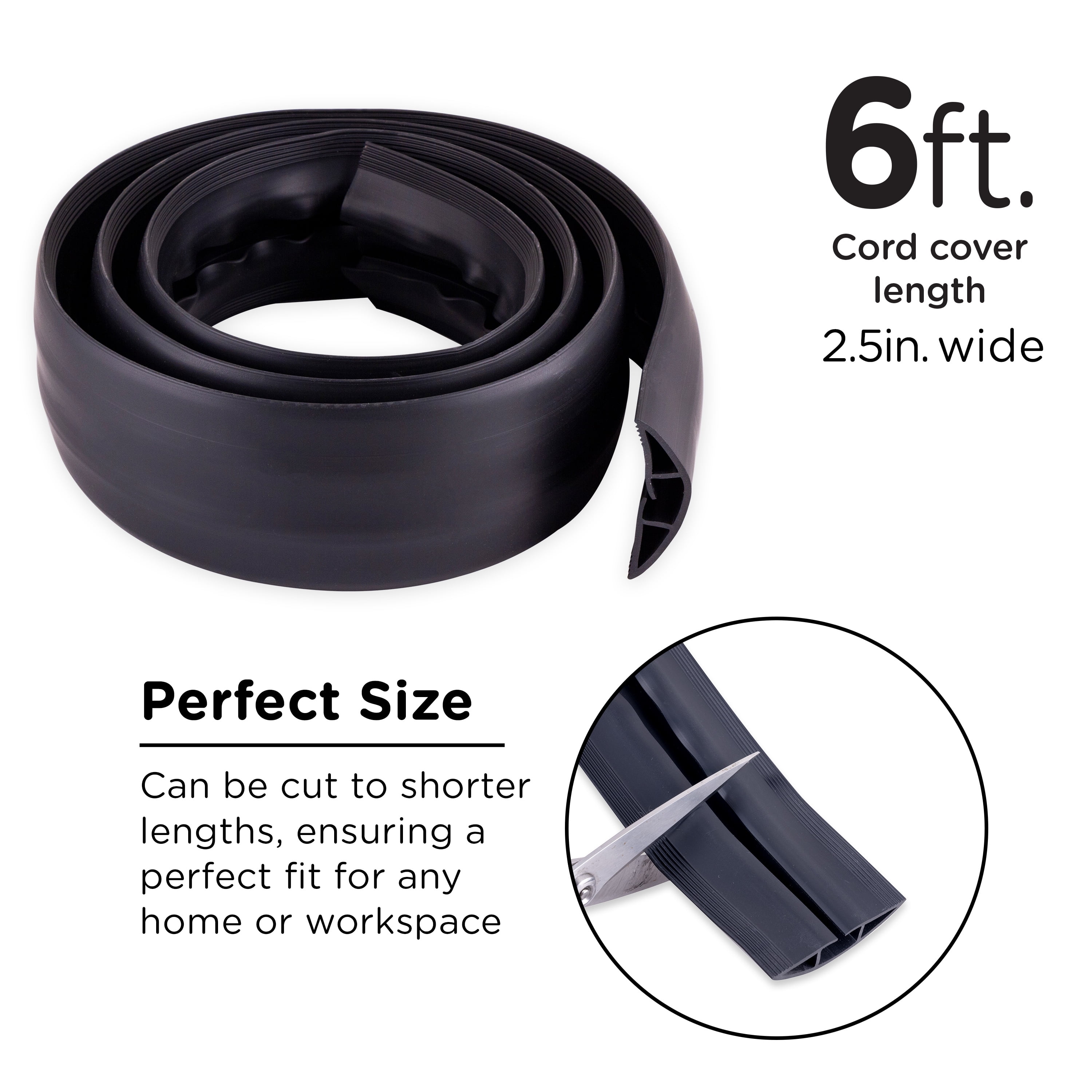 Cordinate 6 ft Cord Cover Floor, Cord Protector and Management, Cord  Concealer, Cable Hider and Cable Raceway, Extension Cord Cover, Black, 43003