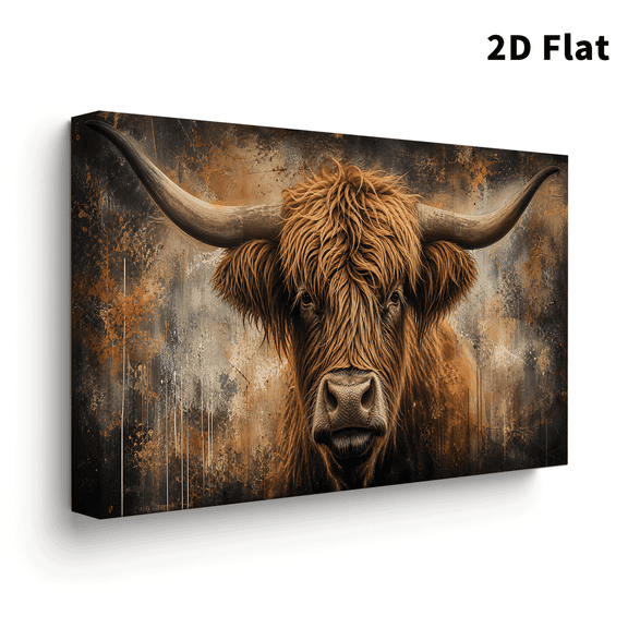 Framed Canvas Wall Art 48x24 Inch Rustic Highland Bull Western Farmhouse Decor for Living Room Office Barn - Ready to Hang