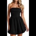 thumbnail image 2 of Vestido Corto de Verano 2025 con Estampado de para Mujer, Informal, Corte A, Sin Tirantes, con Top de Tubo y Fruncido. Negro L, 2 of 6