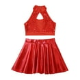 thumbnail image 3 of YEAHDOR Girls Cheer Leader Dance Outfit Sleeveless Crop Top with Metallic Skirt Modern Latin Dance Outfit Red 6, 3 of 5