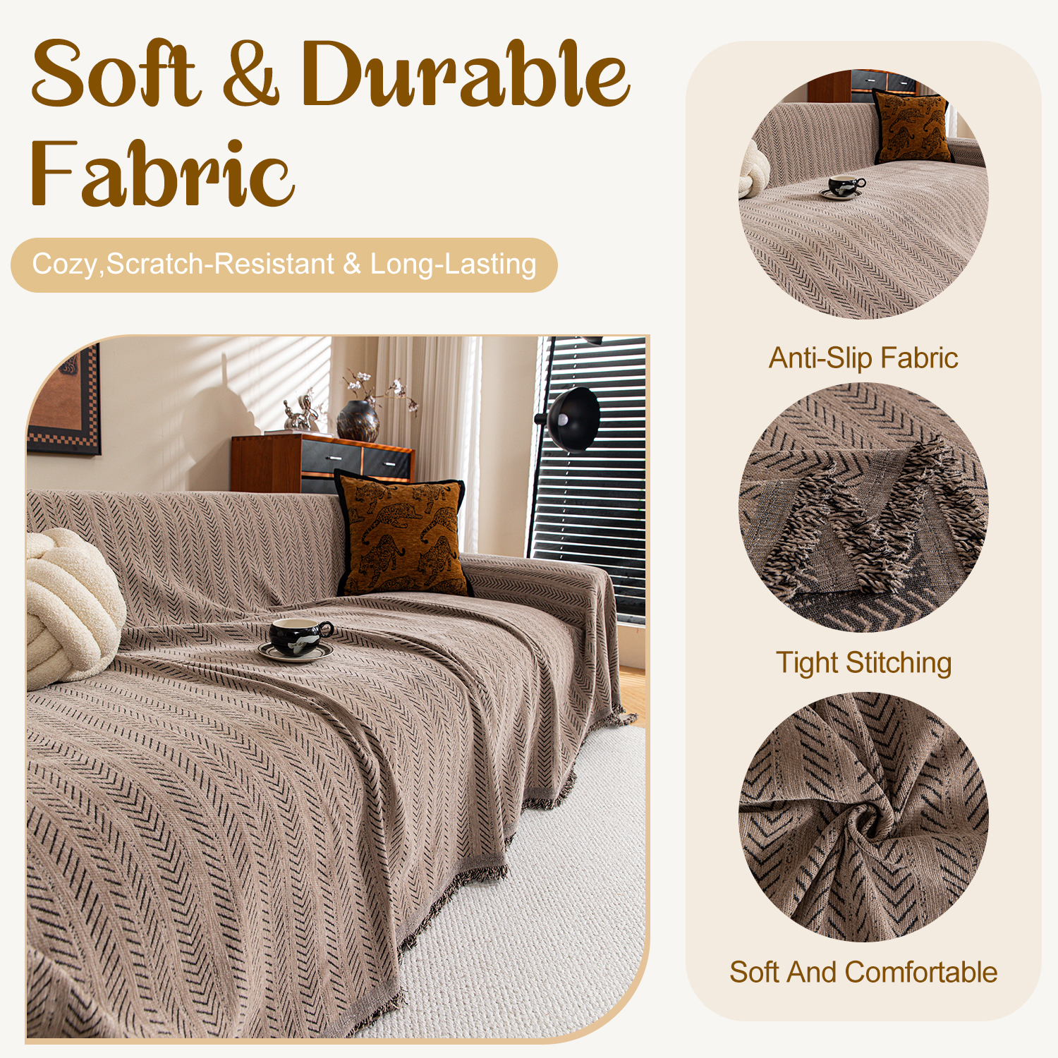 Jessy Home Sofa Cover Slipcover Couch Cover Protector Durable Multi-Function Furniture Cover for Dogs Cats Home Decor 71"x 118"Brown
