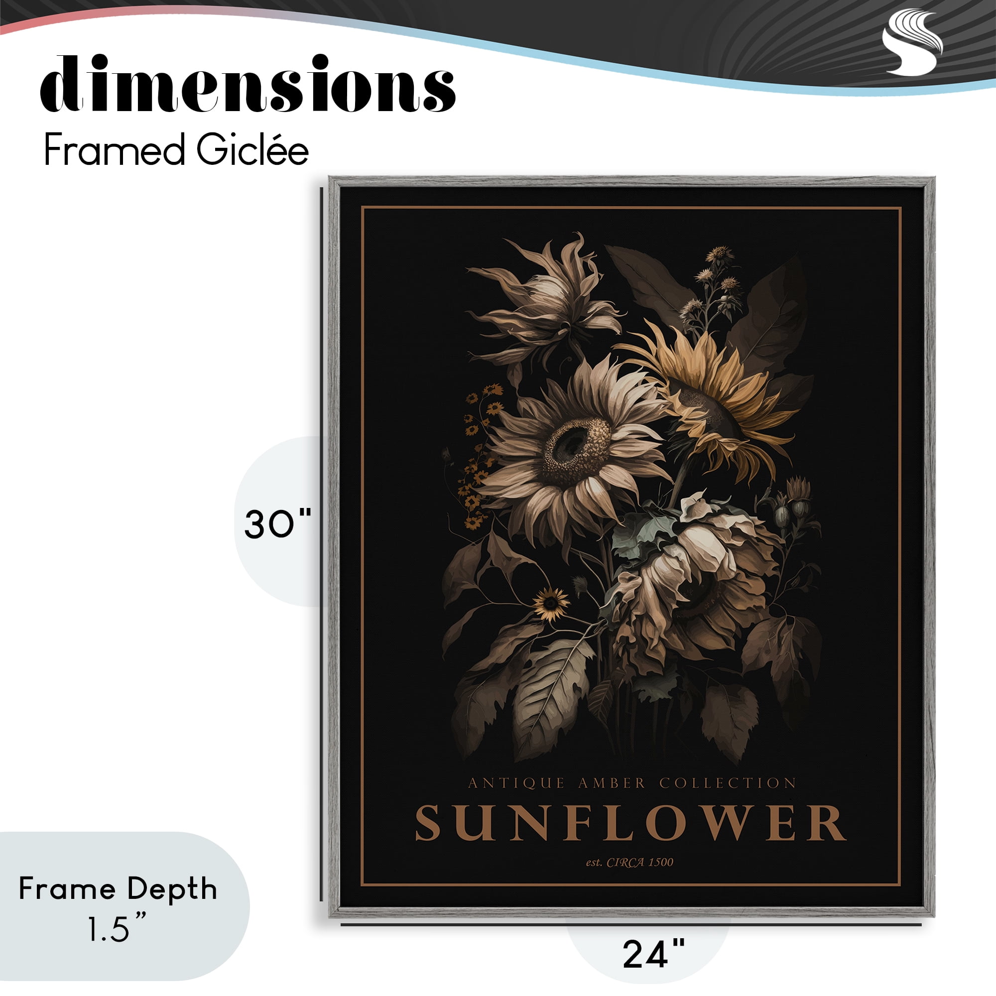 Stupell Industries Antique Sunflower Bushel Gray Framed Giclee Art, design by Christopher Giampietro