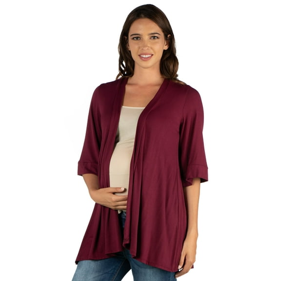 24seven Comfort Apparel Elbow Length Sleeve Open Front Maternity Cardigan