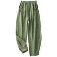 thumbnail image 5 of Womens Work Pants Work Pants for Women Ladies' Loose Casual Solid Color Linen Elastic Waistband Pocket Pants Long Pants Green Xl, 5 of 9