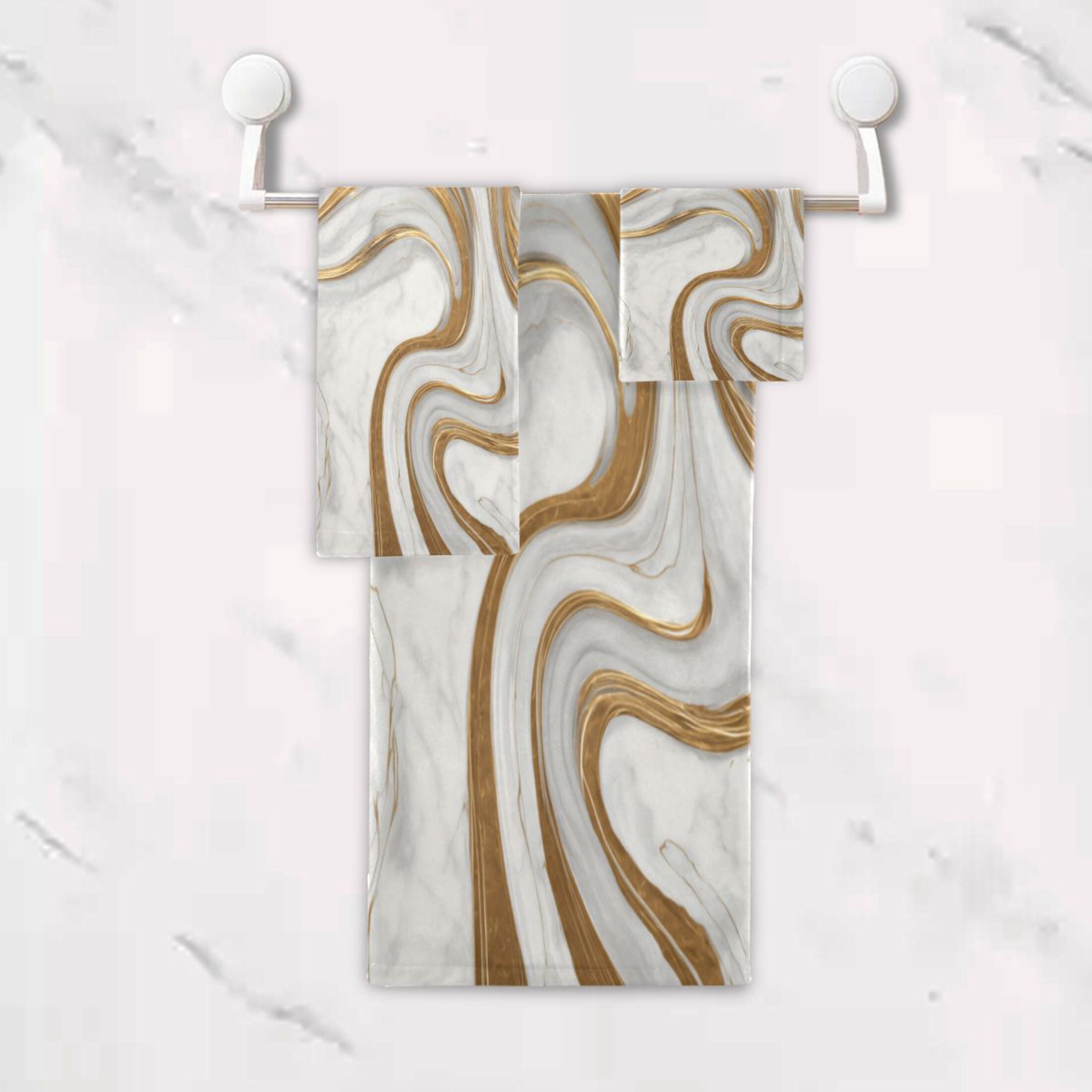3 Sizes of Towel Sets Including Bath Towel Hand Towel and Washcloth for Daily Use Gold and White Marble