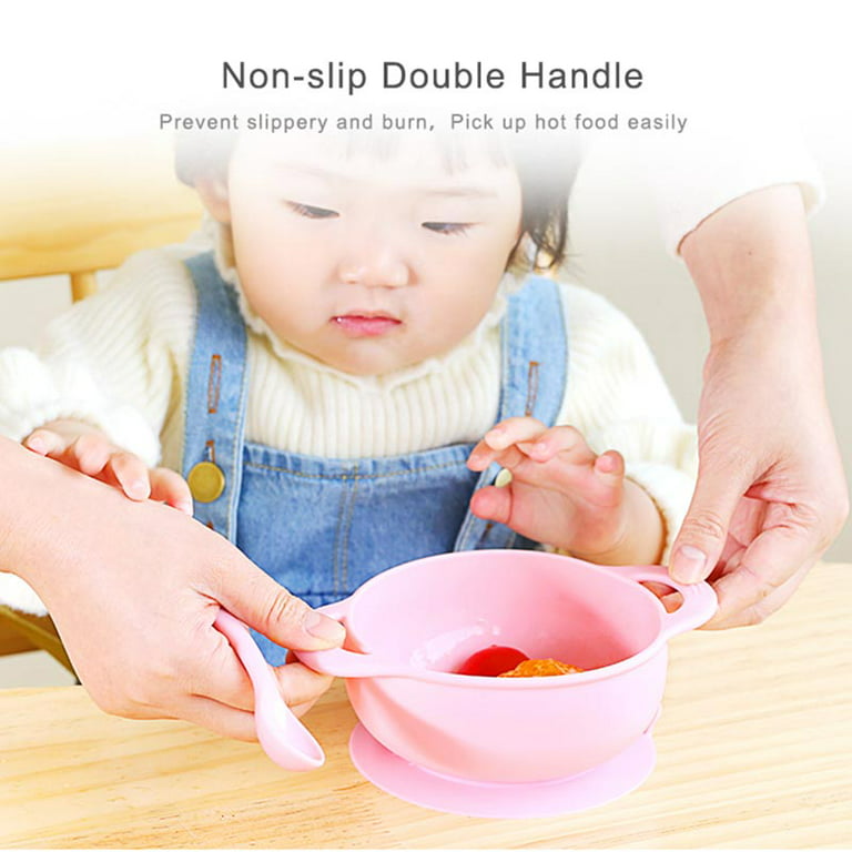 Baby Bowls with Suction with Silicone Spoon - for Babies Kids Toddlers - Anti-Slip Dinnerware, Green