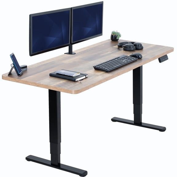 VIVO Electric 60" x 24" Stand Up Desk, Reclaimed Wood Table Top, Black Frame