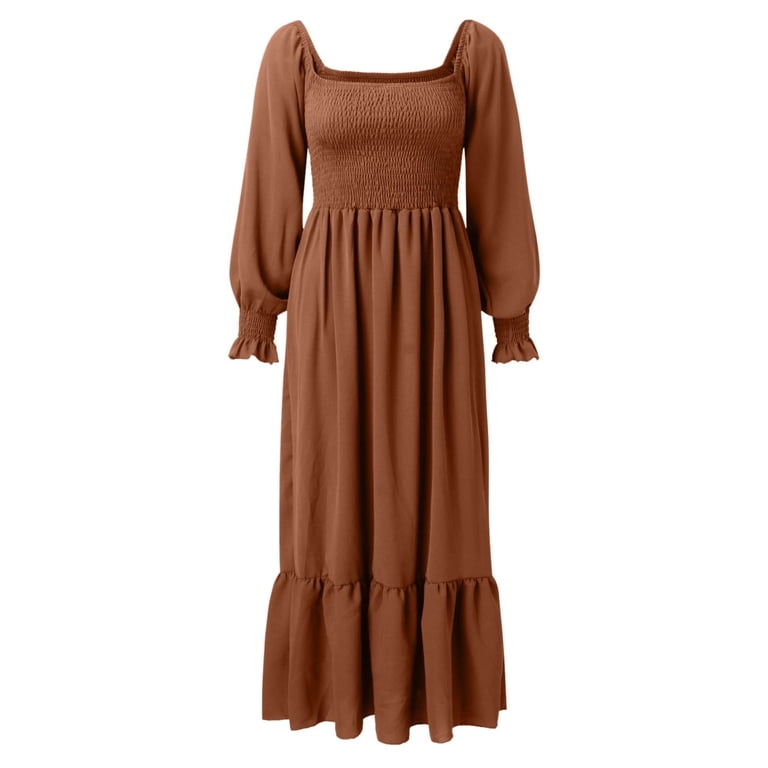 TIANZEN Women's 2024 Fall Casual Long Sleeve Maxi Dress Square Neck Smocked  Tiered A Line Flowy Long Dress Long Sleeve Shirt Dress Daytime Dresses for  Women Casual Womens Summer Dress - Walmart.com