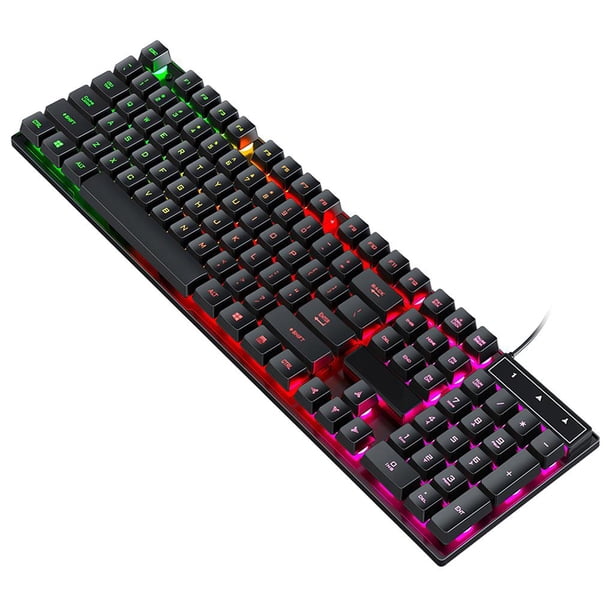 Matsuzay Teclado mecánico para juegos de 104 teclas resistente a salpicaduras teclado de ordenador con cable USB con función retroiluminada para Office Juegos de teclado y mouse para computadora