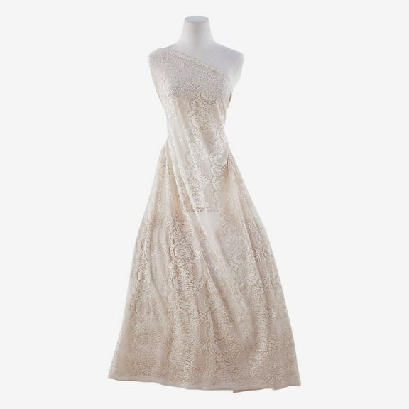 Zelouf Sonny Glitter Floral Lace , Sewing, DIY, Crafts Fabric by the Yard, Ecru Mist, 3 Yard