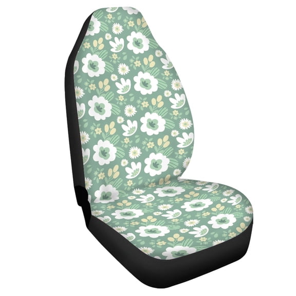 chaqlin Stylish Universal Front Car Seat Cover with Sage Green Floral Pattern - Durable Breathable Protection for Auto Interior