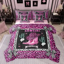 jejeloiu Western Cowboy Boots 7-Piece Twin Bedding Sets,Chic Leopard Print Bedding Comforter Set,Cheetah Pattern Bowknot Bowtie Sheet Sets For Girls Kids,Breathable Home Decor Reversible