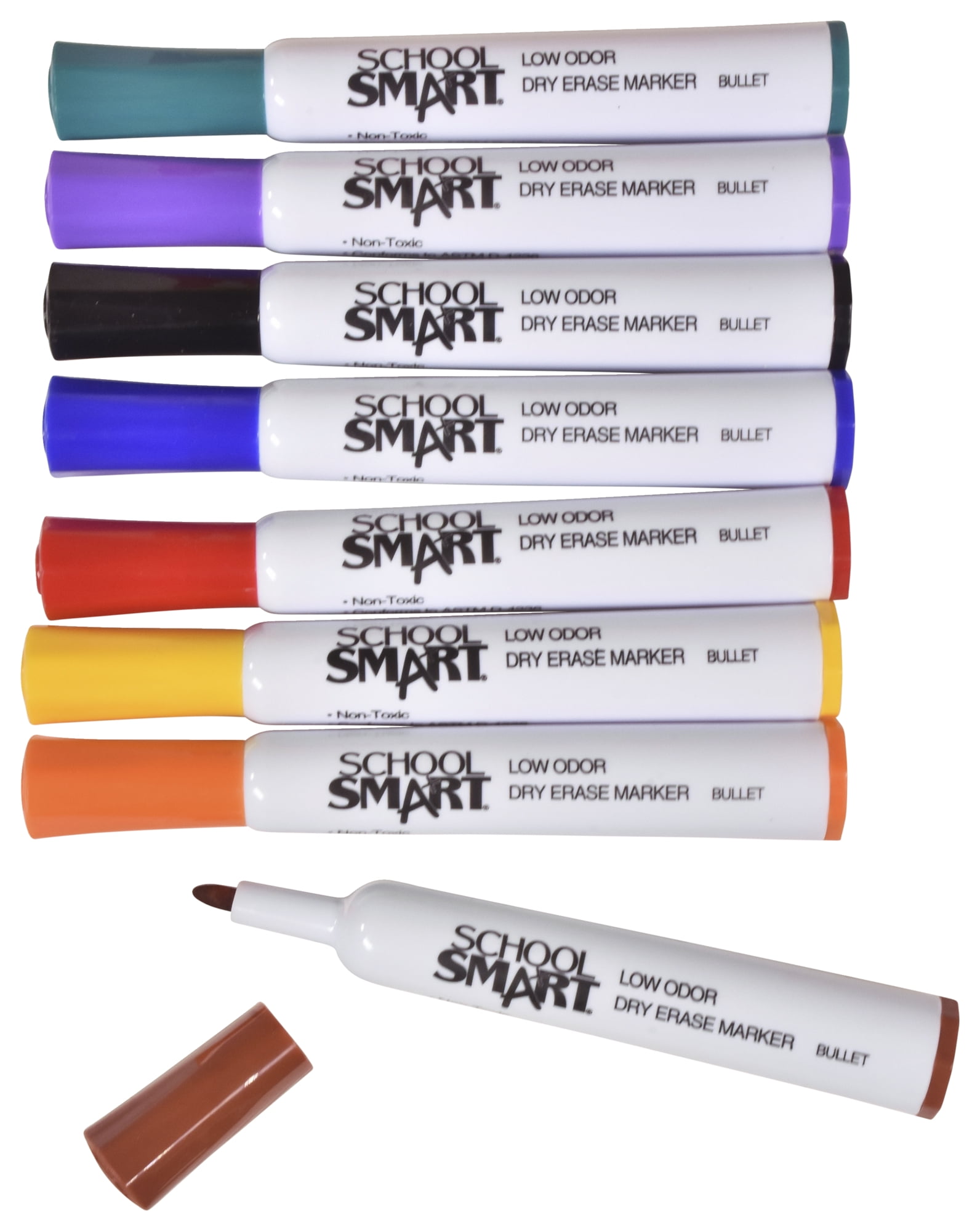 School Smart Dry Erase Pen Style Marker, Fine Tip, Assorted Colors, Set of 8