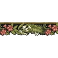 thumbnail image 3 of Trimz Tropical Red Hibiscus Flower Floral Leaf Wallpaper Border - Scalloped Design, Black Background, Rustic Bamboo Accent, 15' L x 6.3" W, 3 of 5