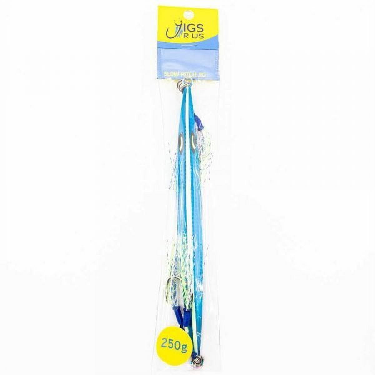 Jigs R Us Mobster Slow Pitch Jig Blue-Purple Glow 250g Rigged with Top and Bottom Dual Assist Hooks