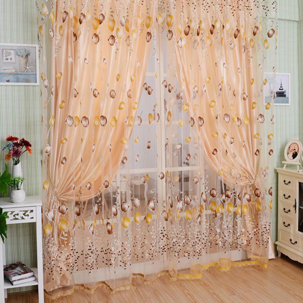 Offset Printing Sheer Curtain Yarn Tulle Window Blind Screen Voile Panel Decor 