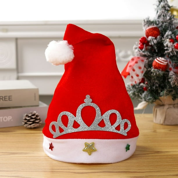 Gorro navideño de corona, terciopelo, plegable, elegante estilo festivo, tela de terciopelo duradera, ajuste ajustable, ligero y portátil, para decoración del hogar y la oficina.