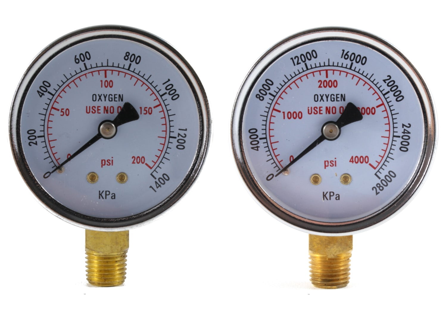 PAIR Low and High Pressure Gauges for Oxygen Regulator 2.5 inches 