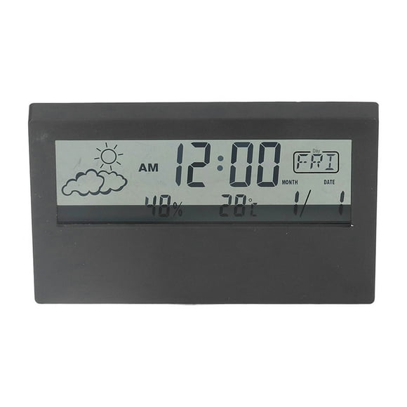 Delaman Réveil, LCD Réveil Transparent Multifonctionnel Grand écran Affichage Réveil Numérique Alimenté par Piles pour Voyage à Domicile(Le Noir)