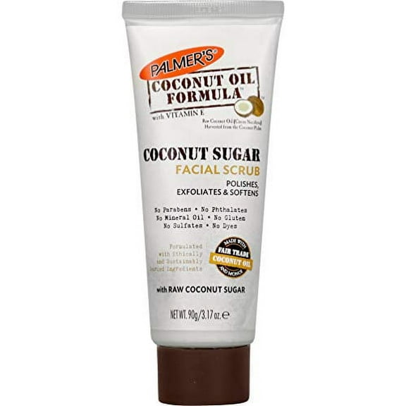 Palmer's Raw Coconut Sugar Facial Scrub, Exfoliator Face Wash, Gently Polishes & Softens Skin, 3.17 Ounce (Pack of 1)