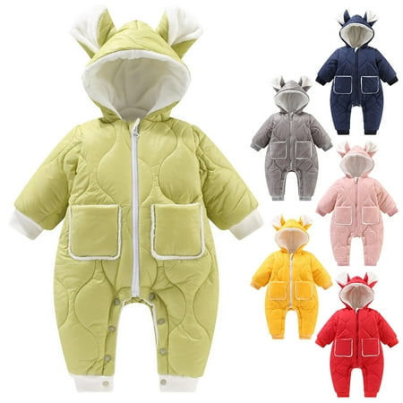 Zwiiyzr Baby Infant Long Sleeve Onesie Boy Girl Fluffy Jumpsuit Hooded Fleece Rompers Solid Color Cute Thick Keep Warm Bear Ear Outfits Holiday Birthday Gift Navy