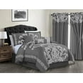 Chezmoi Collection Royale 7Piece Gray Silver Jacquard Floral Comforter Set California King