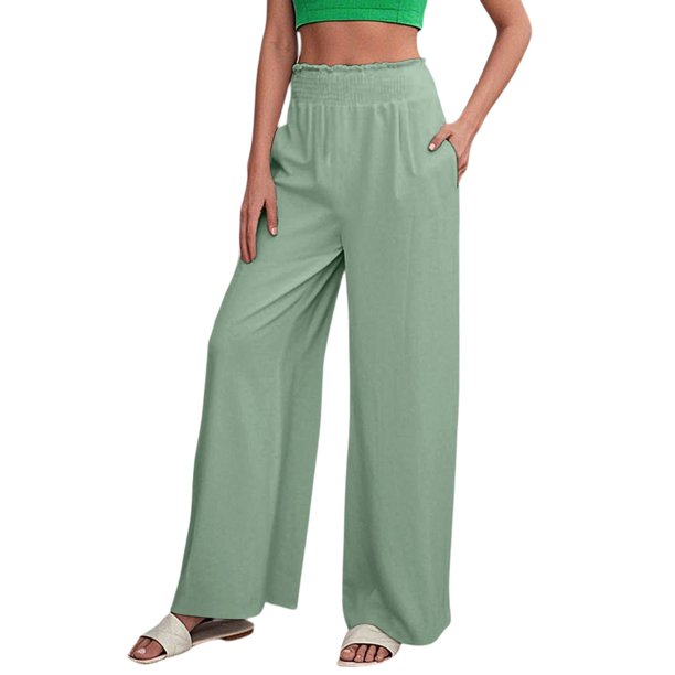 Pantalones casuales de cintura alta para mujer - Cintura elástica, corte holgado - Tejido suave y elástico para viajar, estar en casa o salir, para todas las estaciones