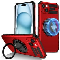 Dteck for iPhone 13 Case with Rotating Ring Stand, Compatible with MagSafe, Heavy Duty Magnetic Phone Case for iPhone 13,Red