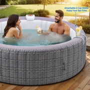 82 Inflatable Hot Tub, Segmart 5 to 7 Person Outdoor Hot Tub, Round Portable Home Spa with 130 Soothing AirJets, Lockable Cover, and Storage Bag, Built-in Heater Pump, Max. 104°F