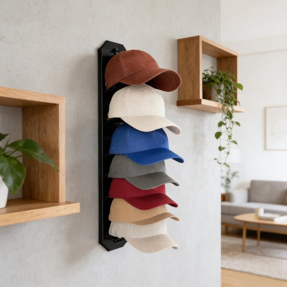 Black Baseball Cap Storage Display Rack - Space Saving Wall Mounted Or Countertop Organizer With Padded Hooks To Prevent Hat Creases, Holds Multiple Caps, Easy To Install And