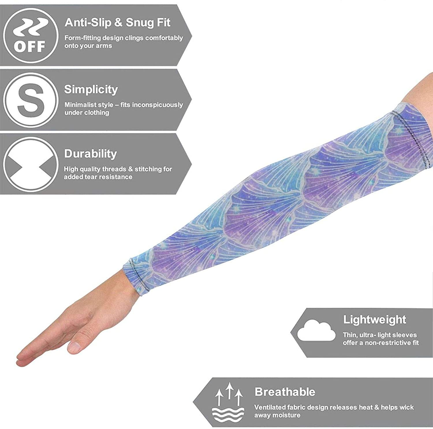Blue Purple Mermaid Scale Sport Compression Arm Sleeve For Men Women Uv Protection Sun Sleeves Long Arm Cover Warmers Running Basketball Outdoor Activities