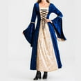 thumbnail image 6 of Renaissance Velvet Dress Women Costume, Medieval Lace up Dress, Vintage Flare Sleeve Renaissance Maxi Dress for Halloween Blue M, 6 of 9