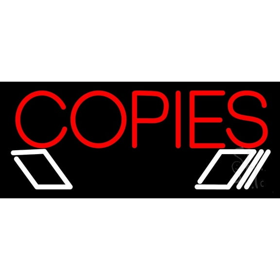 Red Copies Logo 1 LED Neon Sign 10 x 24 - inches, Clear Edge Cut Acrylic Backing, with Dimmer - Bright and Premium built indoor LED Neon Sign for Computer & Electronics store decor.