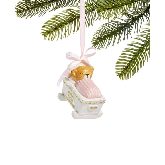 Holiday Lane Baby’s First Baby Bear In Pink Cradle